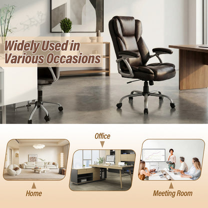 Executive Office Chair Leather Ergonomic Computer Desk Chair with Padded Seat and Armrests-Brown