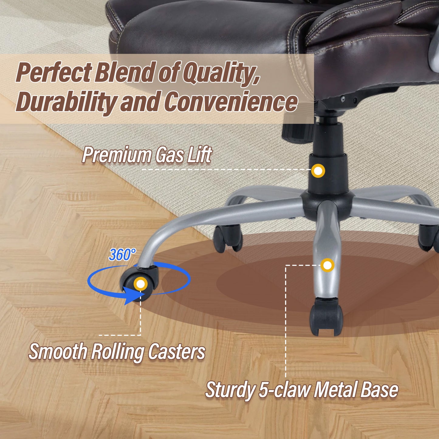 Executive Office Chair Leather Ergonomic Computer Desk Chair with Padded Seat and Armrests-Brown
