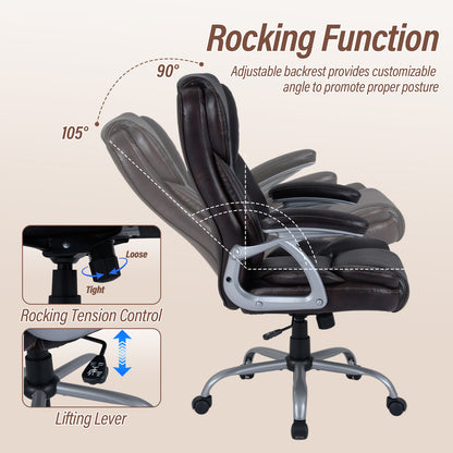 Executive Office Chair Leather Ergonomic Computer Desk Chair with Padded Seat and Armrests-Brown