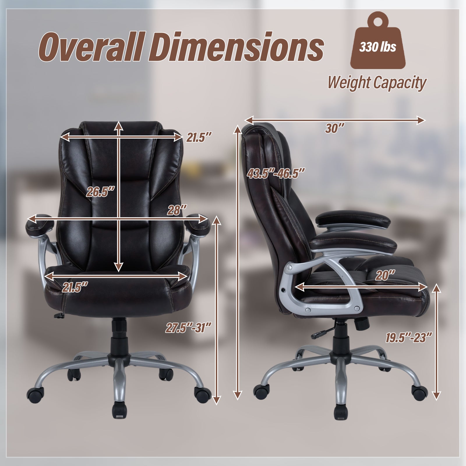 Executive Office Chair Leather Ergonomic Computer Desk Chair with Padded Seat and Armrests-Brown