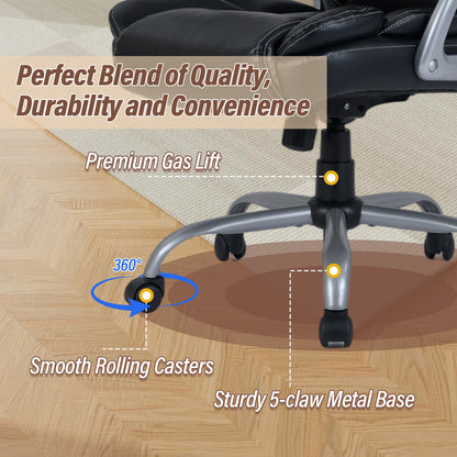 Executive Office Chair Leather Ergonomic Computer Desk Chair with Padded Seat and Armrests-Black