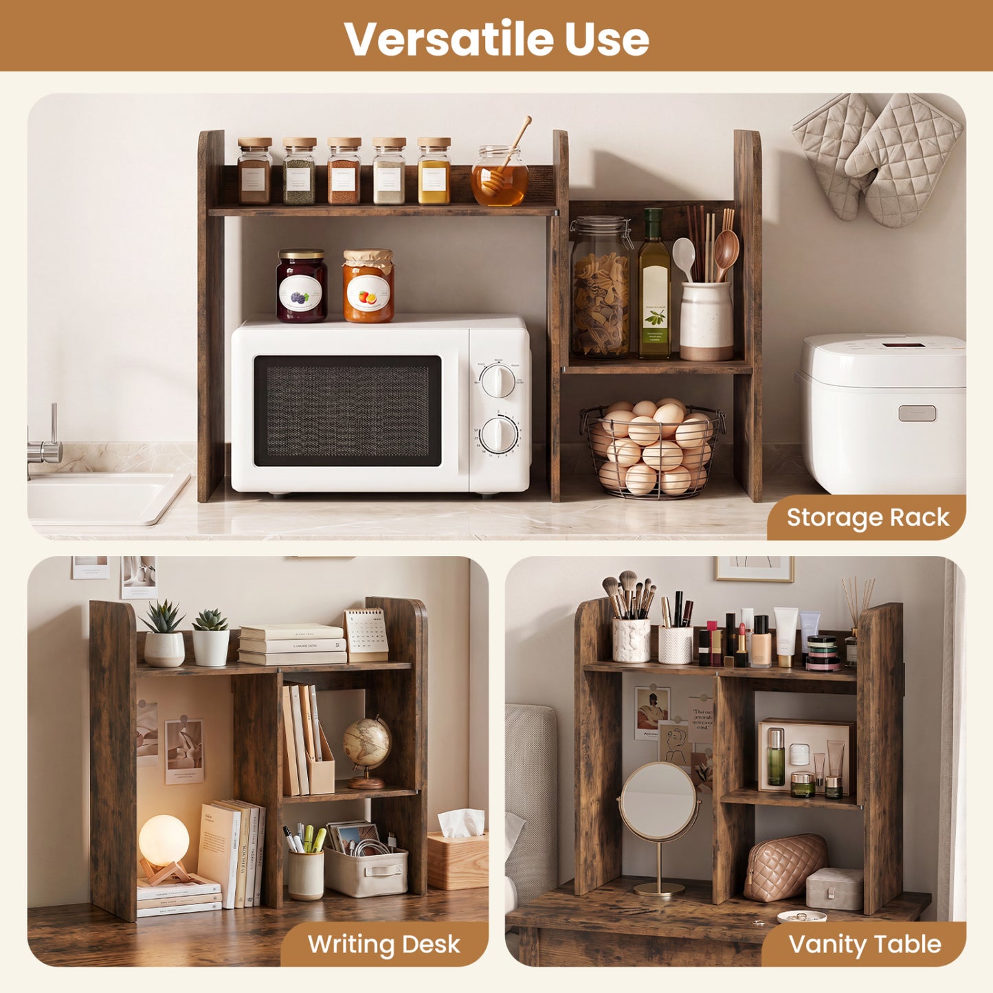 Expandable Desktop Bookshelf with Open Storage Cubes