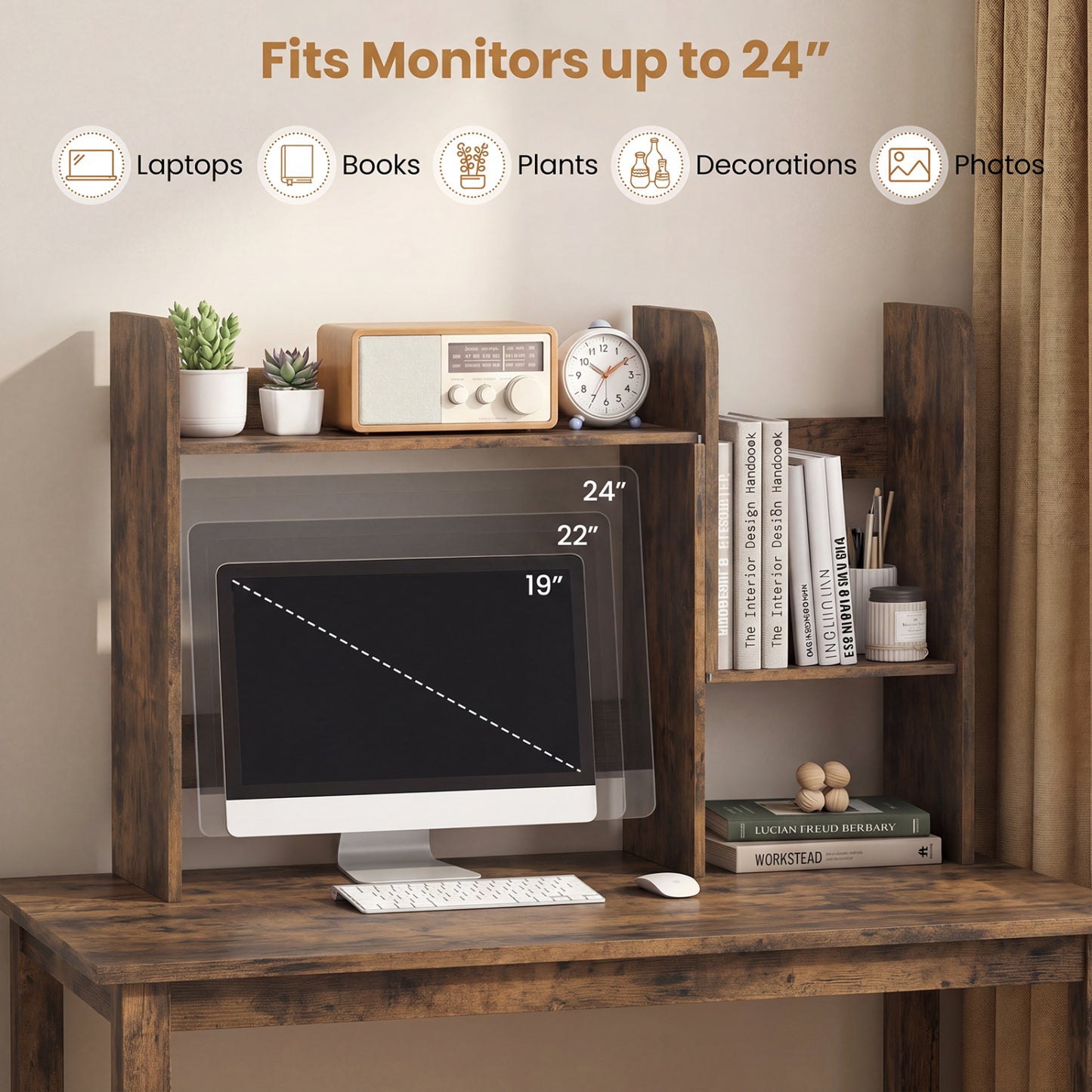 Expandable Desktop Bookshelf with Open Storage Cubes
