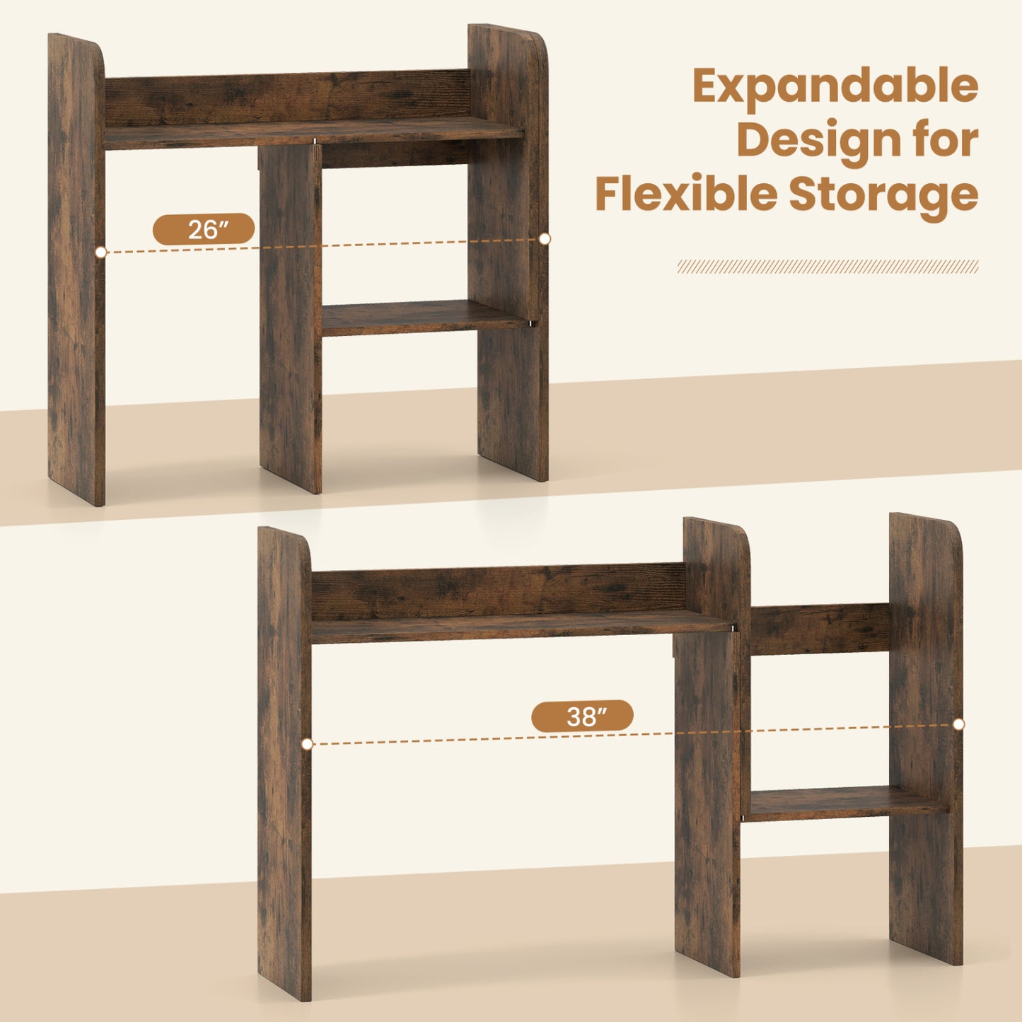Expandable Desktop Bookshelf with Open Storage Cubes