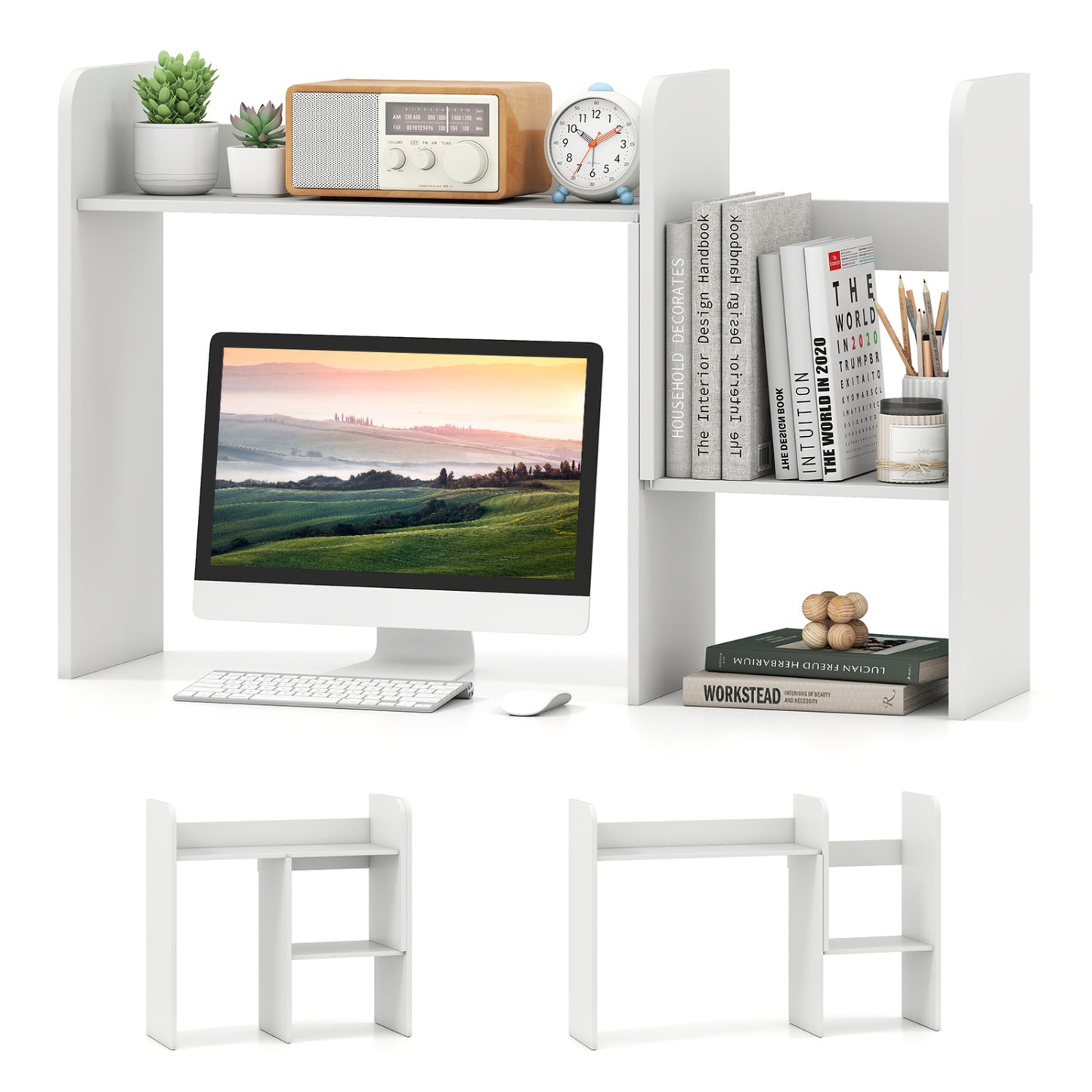 Expandable Desktop Bookshelf with Open Storage Cubes