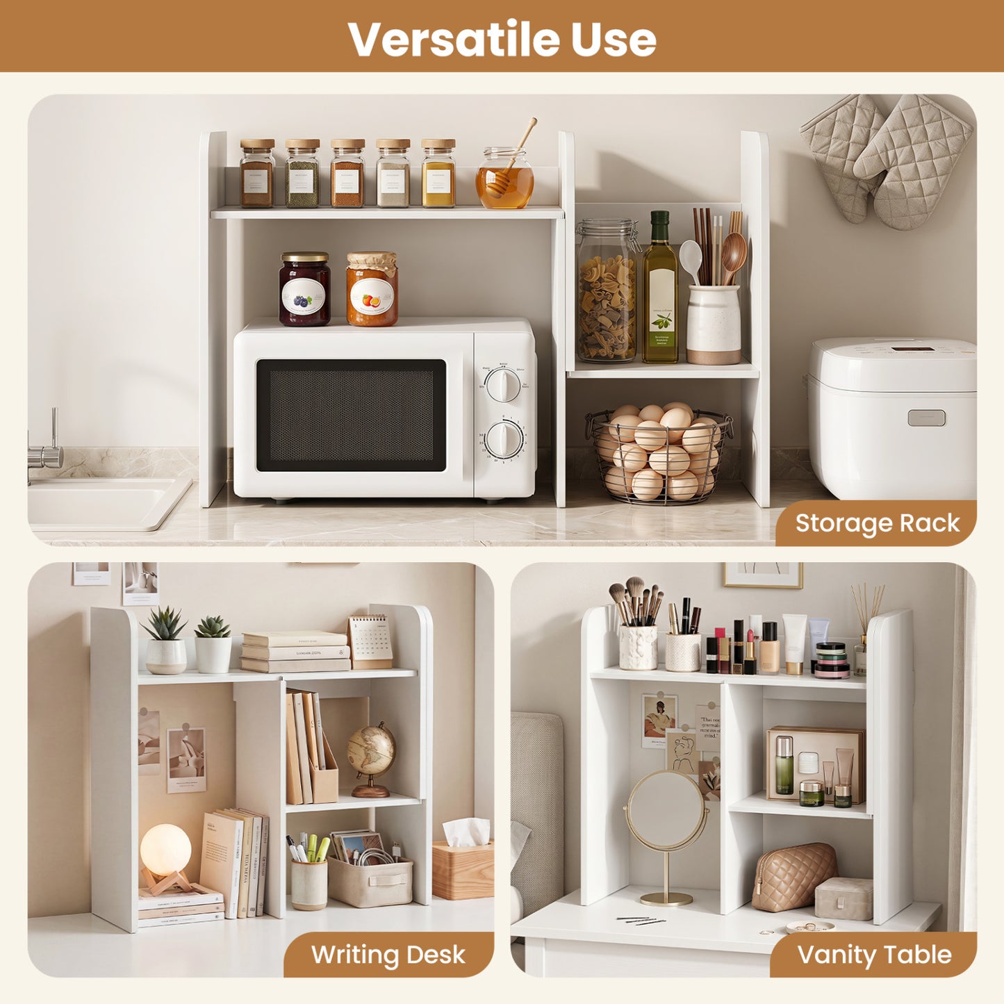 Expandable Desktop Bookshelf with Open Storage Cubes