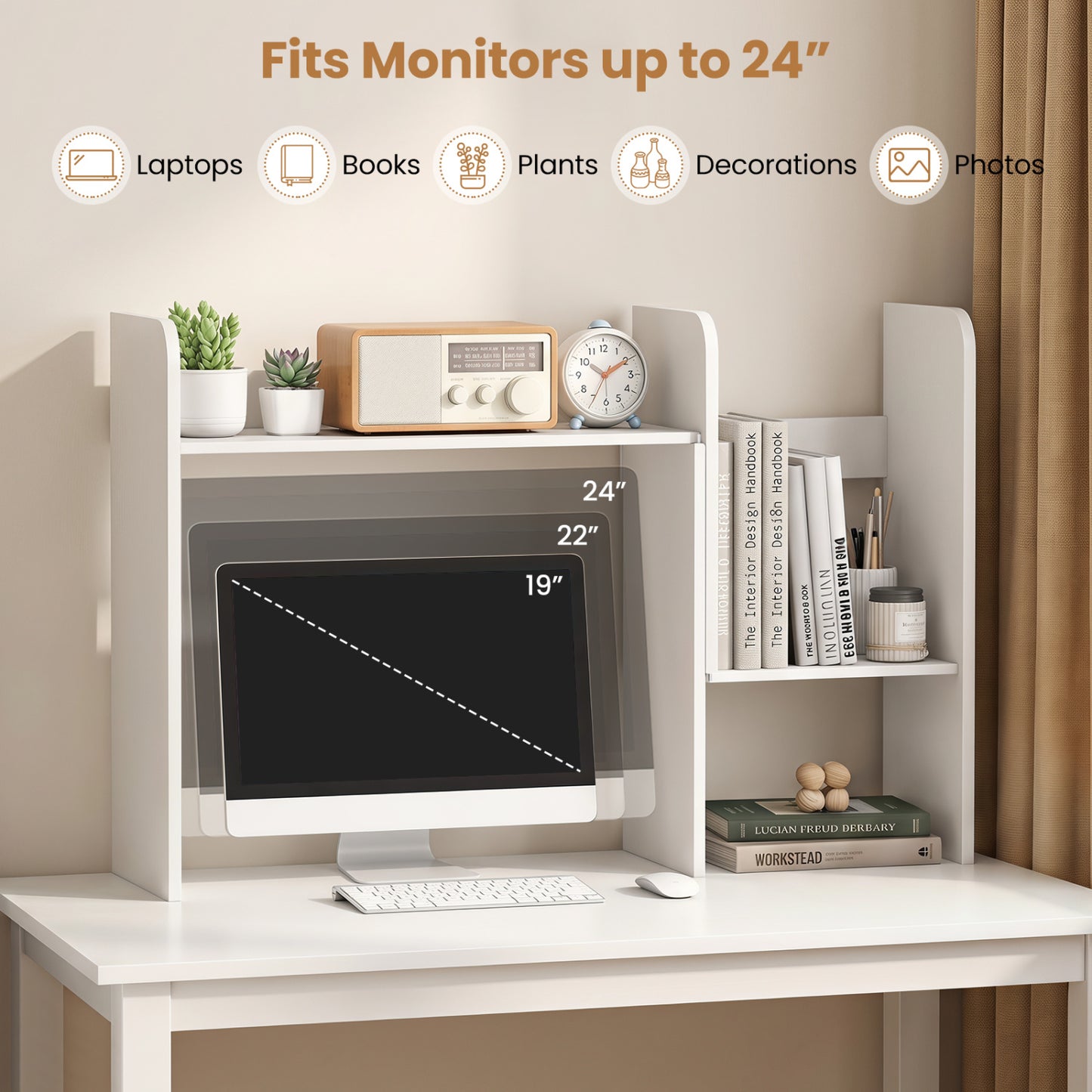 Expandable Desktop Bookshelf with Open Storage Cubes
