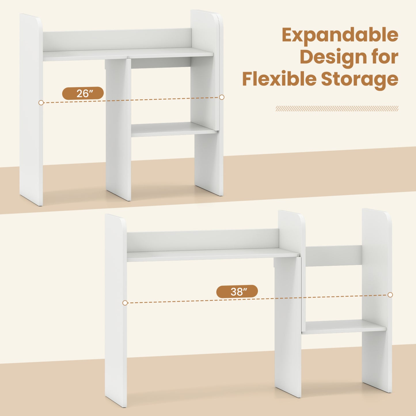 Expandable Desktop Bookshelf with Open Storage Cubes