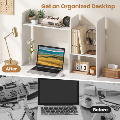Expandable Desktop Bookshelf with Open Storage Cubes