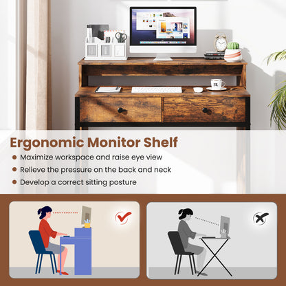 Extendable Computer Desk with 2 Storage Drawers Convertible Home Office Rolling Study Writing Desk