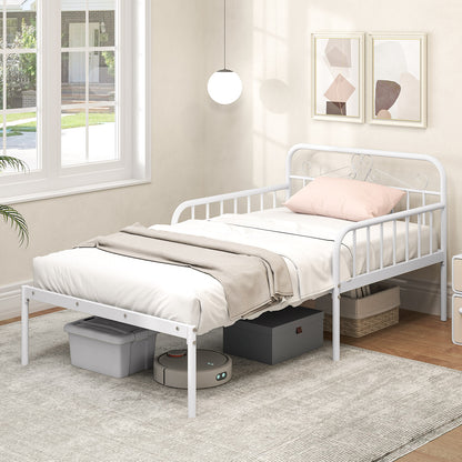 Extendable Metal Daybed to Twin Size Bed with Guardrails and Armrests