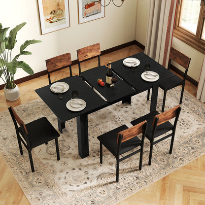 Extendable Dining Table for 4-8 People 47"-62" Large Rectangular Kitchen Table-Black