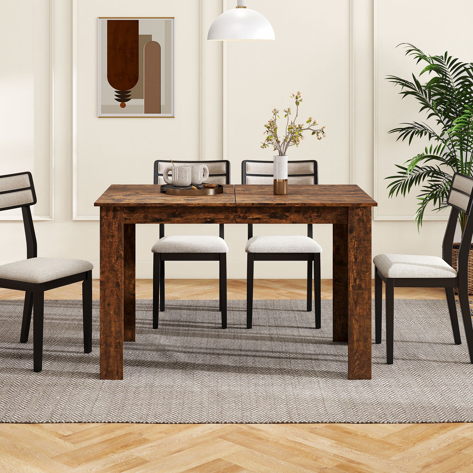 Extendable Dining Table for 4-8 People 47"-62" Large Rectangular Kitchen Table-Rustic Brown