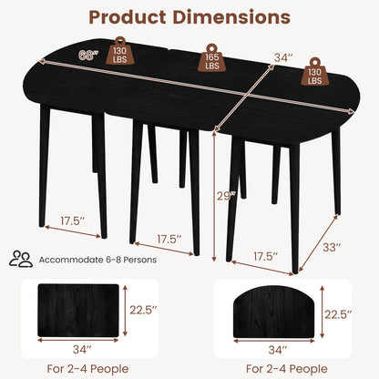 Extendable Dining Table Set with 2 Half-Round and 1 Rectangular Tables-Black