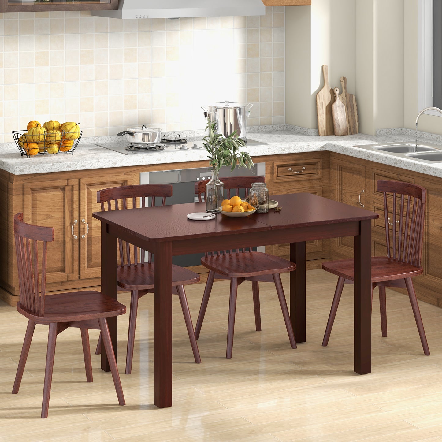Extendable Folding Dining Table with Rubber Wood Frame and Safety Locks