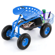 Extendable Handle Garden Cart Rolling Wagon Scooter-Green - Blue