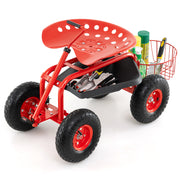Extendable Handle Garden Cart Rolling Wagon Scooter-Green - Red