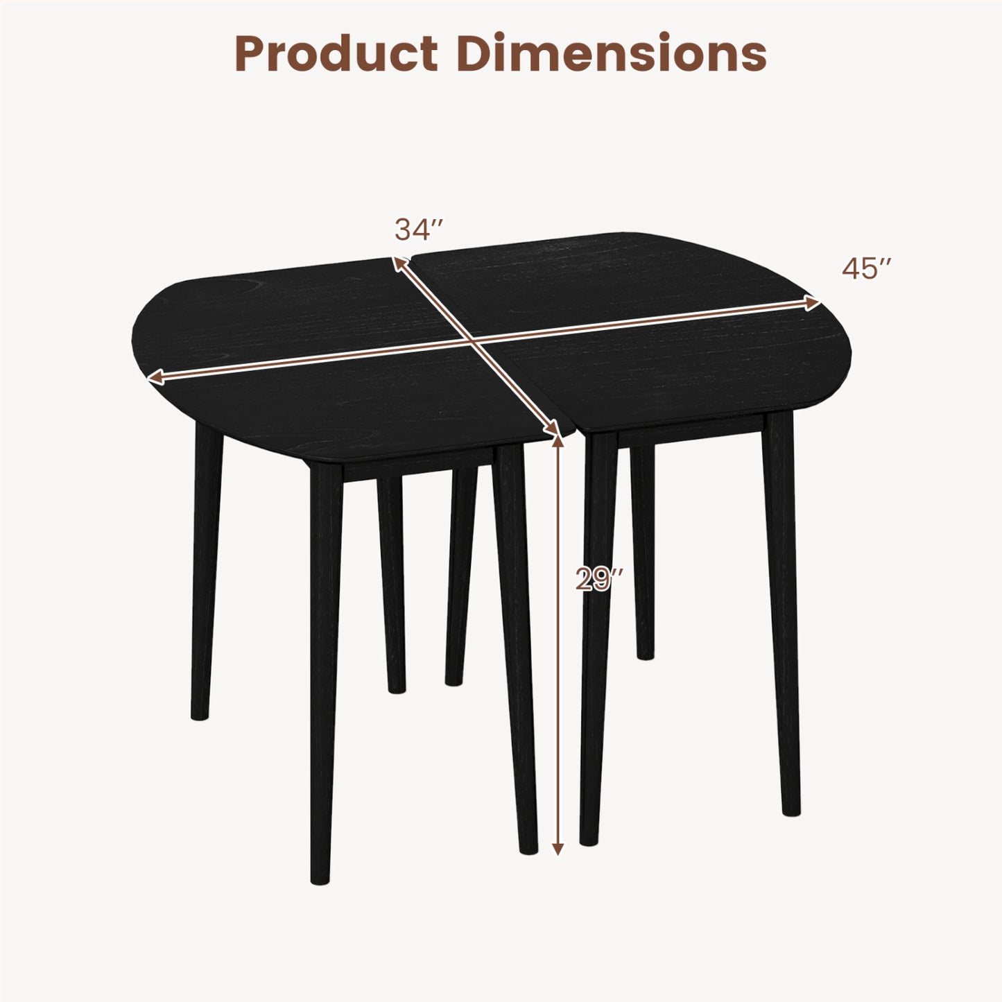 Extendable Oval Dining Table Set with 2 Half-Round Tables for 4-6 People-Black