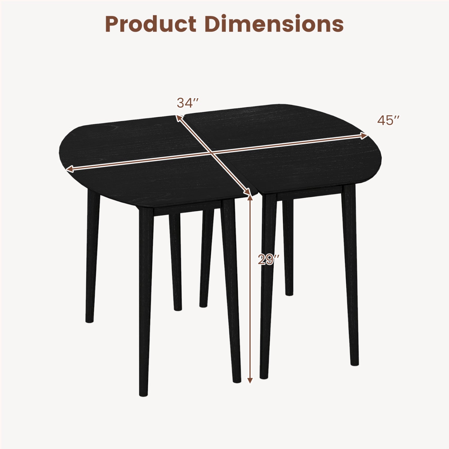 Extendable Oval Dining Table Set with 2 Half-Round Tables for 4-6 People-Black