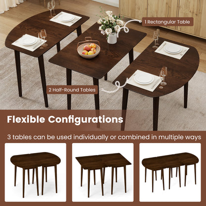 Extendable Oval Dining Table Set with 2 Half-Round Tables for 4-6 People-Walnut