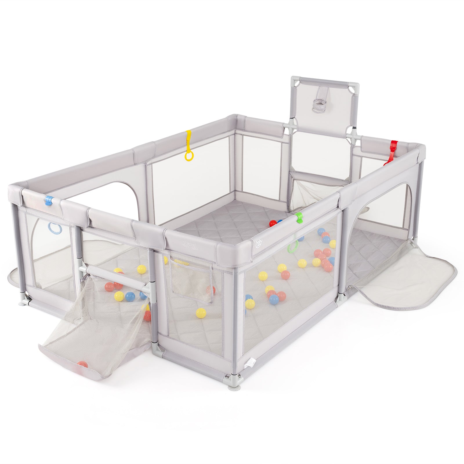 Large Baby Playpen with Mat and Ocean Balls-Dark gray - Light Gray