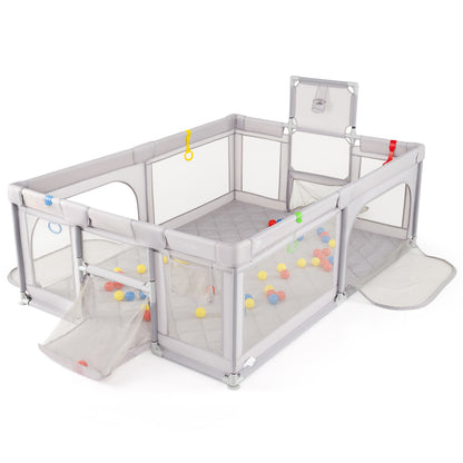 Large Baby Playpen with Mat and Ocean Balls-Dark gray - Light Gray