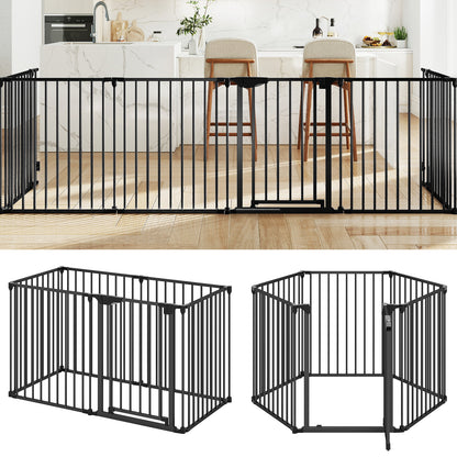 Extra Wide Baby Gate Fits 34.5-154" Openings 6-Panel Adjustable Pet Safety Fence-Black