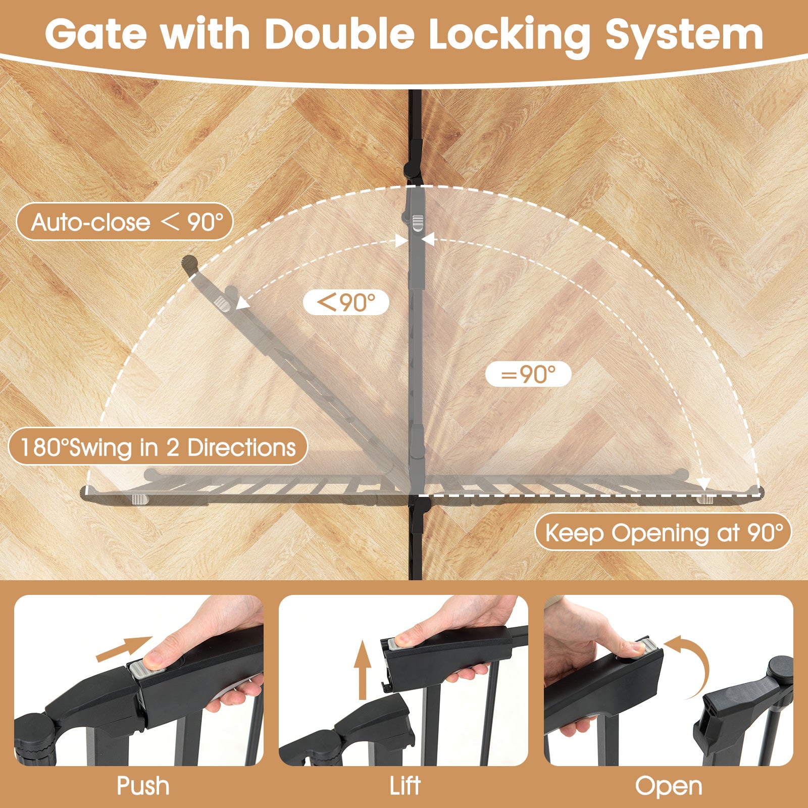 Extra Wide Baby Gate Fits 34.5-154" Openings 6-Panel Adjustable Pet Safety Fence-Black