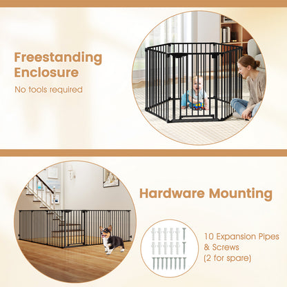 Extra Wide Baby Gate Fits 34.5-154" Openings 6-Panel Adjustable Pet Safety Fence-Black
