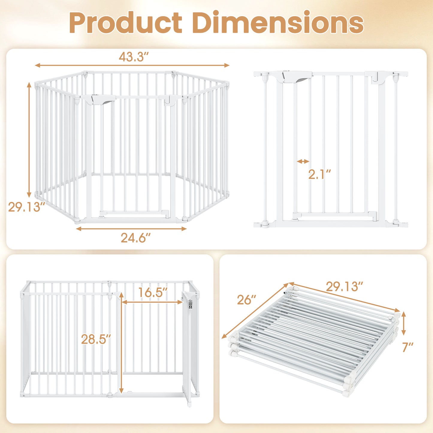 Extra Wide Baby Gate Fits 34.5-154" Openings 6-Panel Adjustable Pet Safety Fence-White