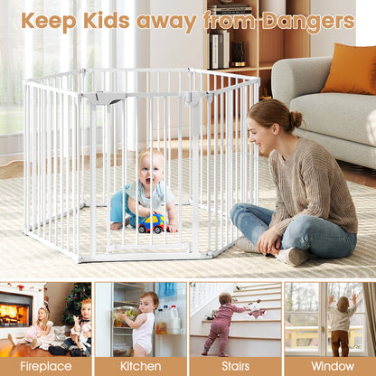 Extra Wide Baby Gate Fits 34.5-154" Openings 6-Panel Adjustable Pet Safety Fence-White