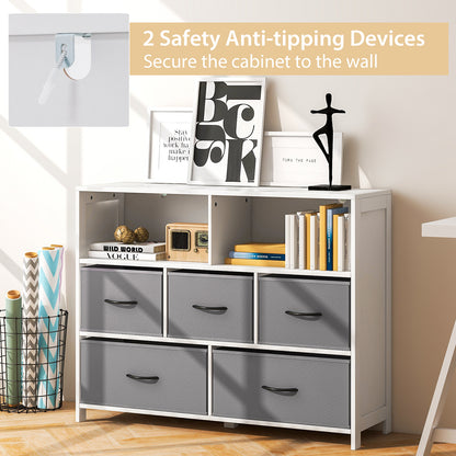 Fabric Dresser with 5 Drawers for Bedroom-White