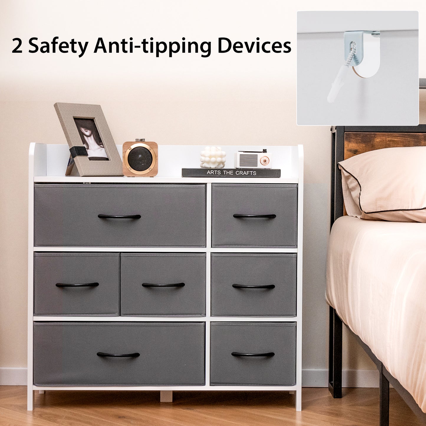 Fabric Dresser with 7 Drawers for Bedroom-White