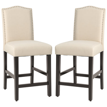 2 Pcs Fabric Nail Head Counter Height Dining Side Chairs Set-Beige