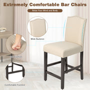 2 Pcs Fabric Nail Head Counter Height Dining Side Chairs Set-Beige