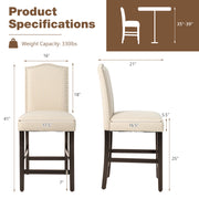 2 Pcs Fabric Nail Head Counter Height Dining Side Chairs Set-Beige