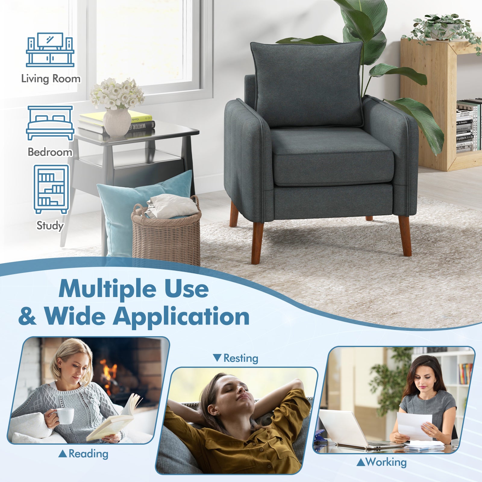 Fabric Upholstered Sofa Chair with Removable Back and Seat Cushions-Gray