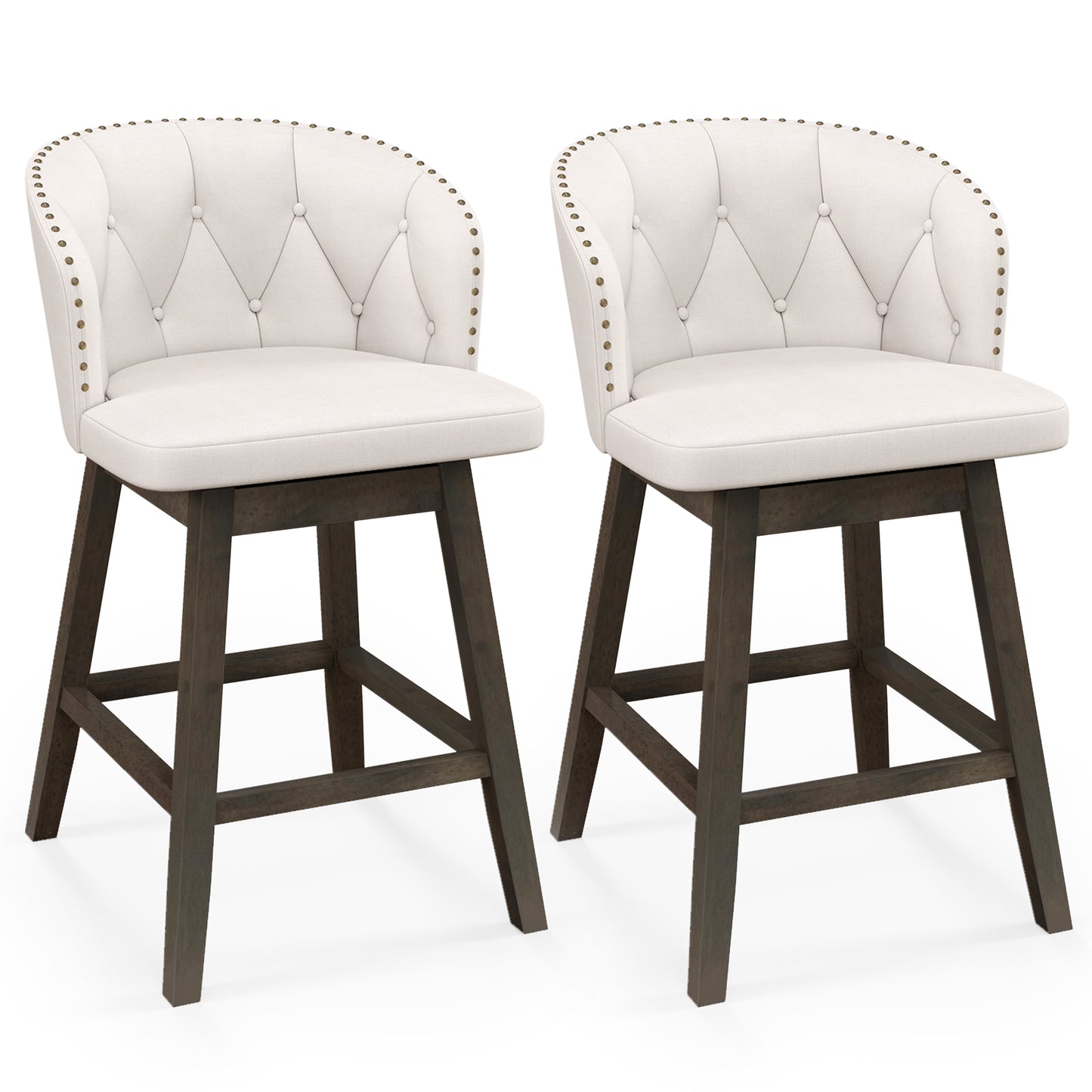 Counter Height Fabric Upholstered Bar Stools Set of 2-Beige - Beige