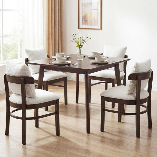Fabric Upholstered Wood Dining Chairs Set of 4 with Removable Pillow