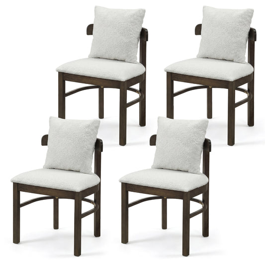 Fabric Upholstered Wood Dining Chairs Set of 4 with Removable Pillow