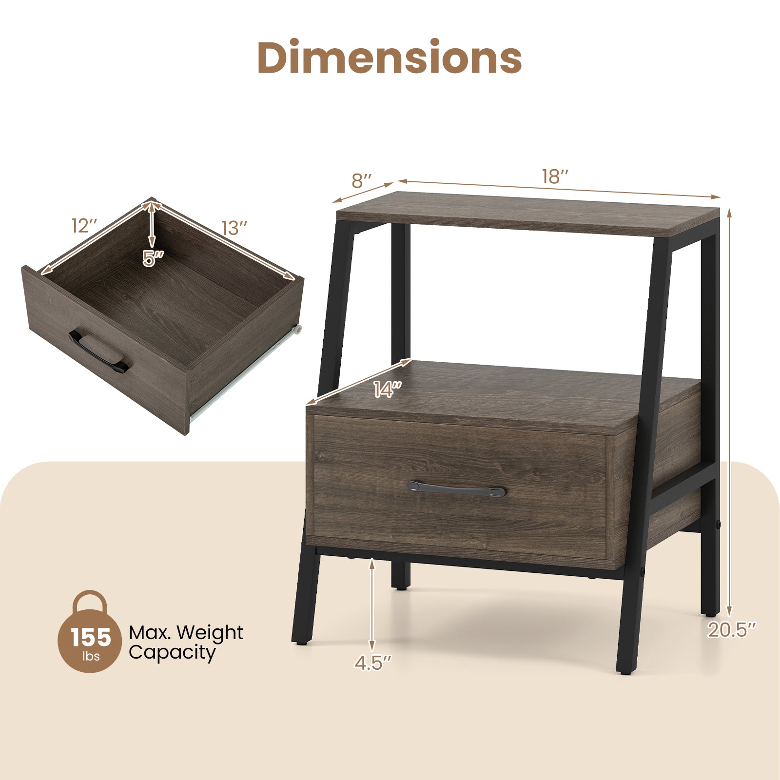 3-Tier Farmhouse Nightstand with Open Shelf