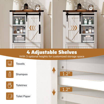 Farmhouse Bathroom Floor Cabinet Freestanding Wooden Storage Organizer-White