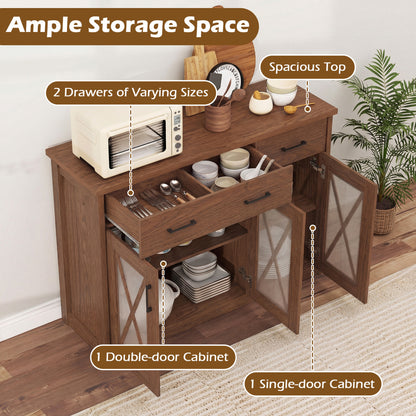 Farmhouse Buffet Sideboard 3-Door Kitchen Storage Cabinet with 2 Drawers