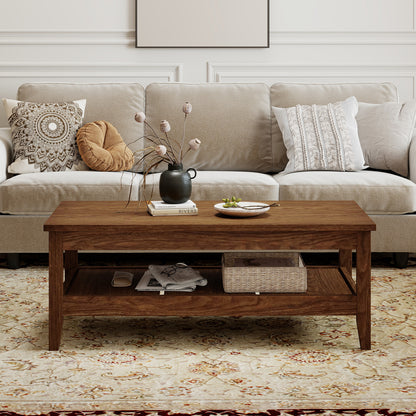 Farmhouse Coffee Table Rustic Cocktail Center Table with Thickened Tabletop-Walnue