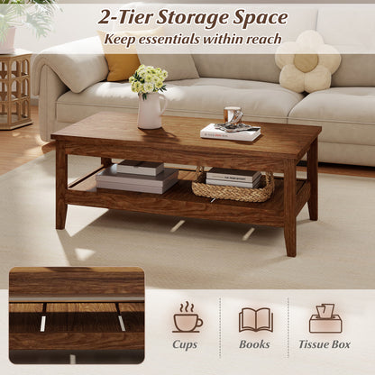 Farmhouse Coffee Table Rustic Cocktail Center Table with Thickened Tabletop-Walnue