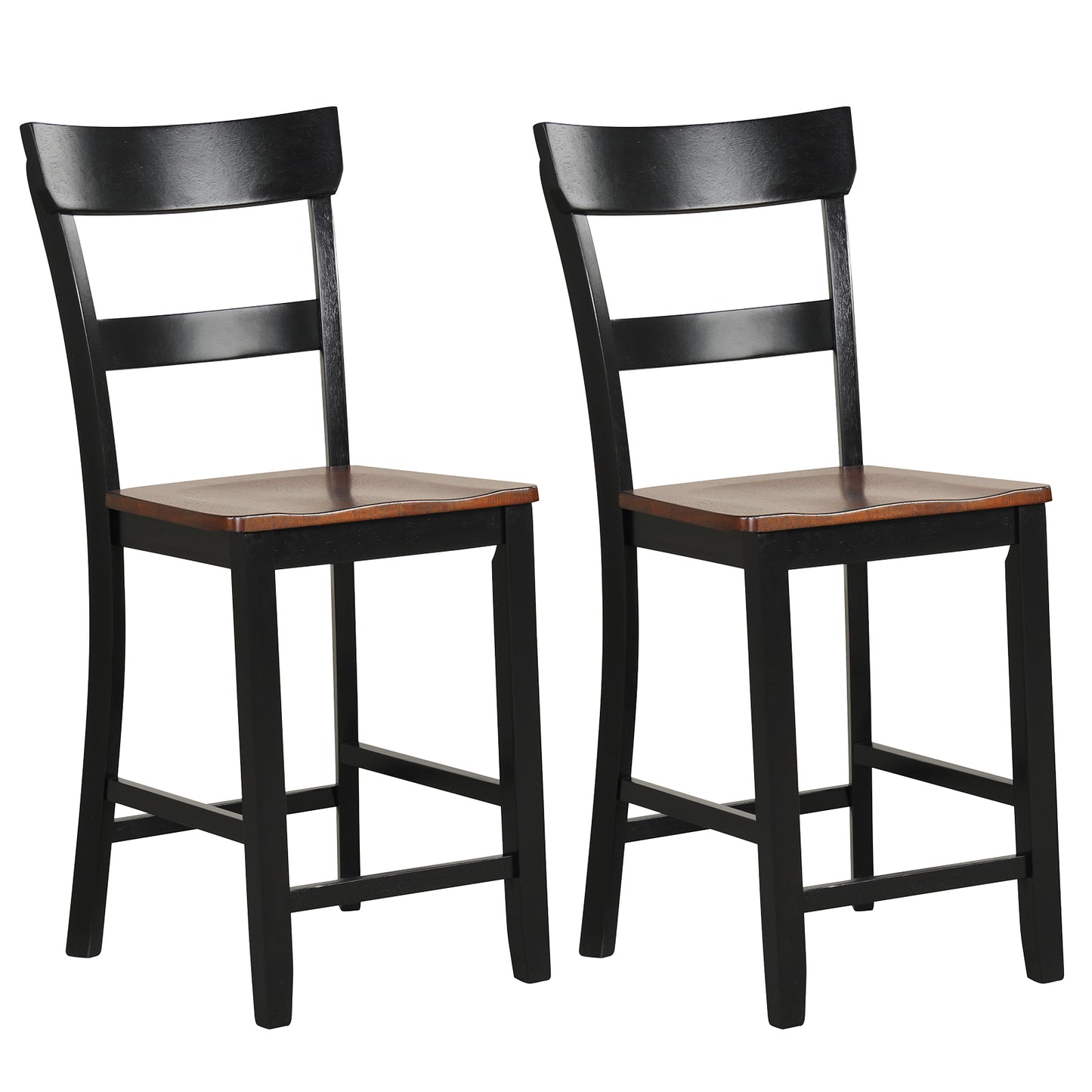 Farmhouse Dining Bar Stool Set of 2 with Solid Rubber Wood Frame-White - Black