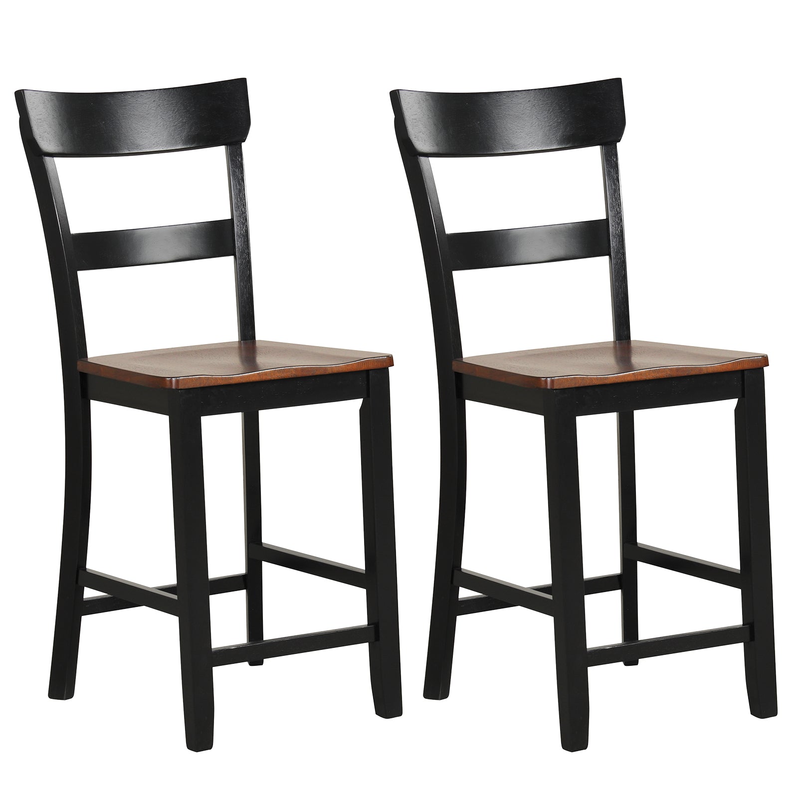 Farmhouse Dining Bar Stool Set of 2 with Solid Rubber Wood Frame-White - Black