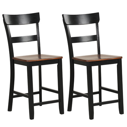 Farmhouse Dining Bar Stool Set of 2 with Solid Rubber Wood Frame-White - Black