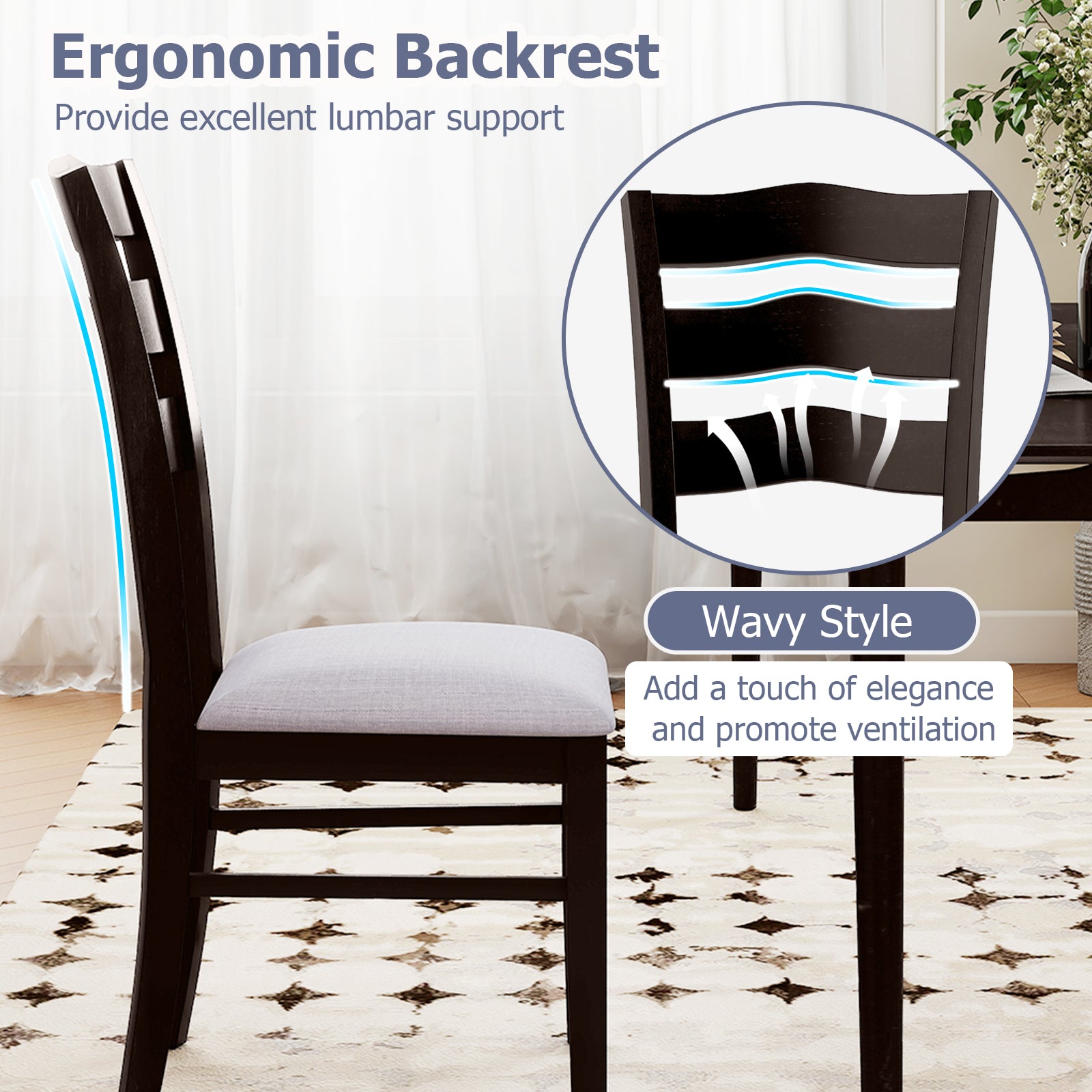 Farmhouse Dining Chairs Set of 2 Modern Kitchen Chairs with Elegant Hollowed backrest-Gray
