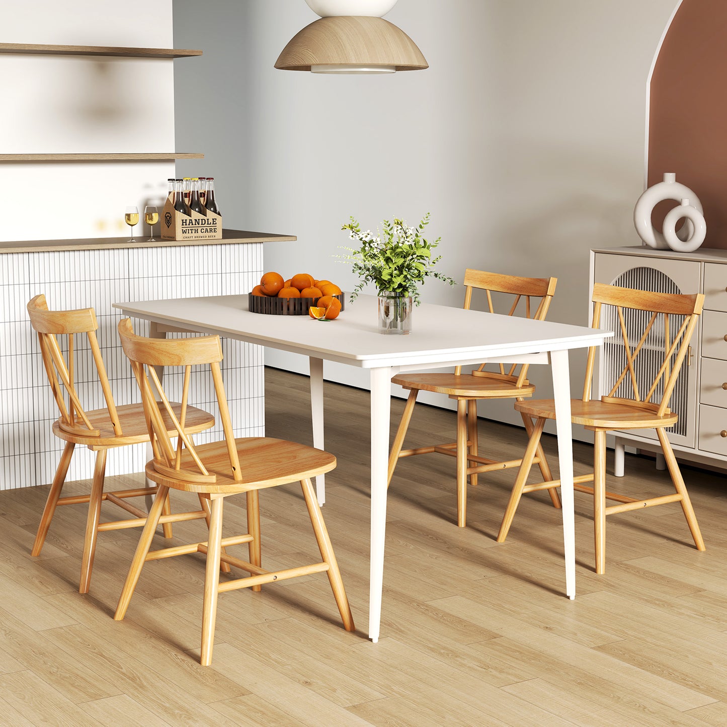 Farmhouse Kitchen Dining Chair Set of 2 with Rubber Wood Frame-Natural